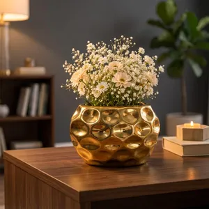 Vase en céramique texturé à bulles dorées moderne, vase décoratif pour la décoration de la maison, salon, table basse, table à manger, chambre à coucher - Product Image 6