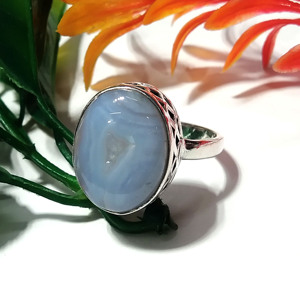 Natural Blue Lace Agate Gemstone <b>Ring</b> Solid <b>925</b> Starling <b>Silver</b> Stylish Design <b>Ring</b> Jewelry Gift For Her - Product Image 2