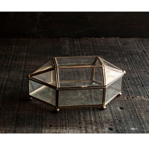 New Geometric <b>Glass</b> Jewelry Box With Metal Frame Transparent Display Case For Storage Organizers 1-3L Capacity Modern Design - Product Image 1