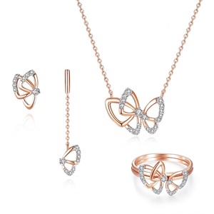 Pendientes Colgantes de Mariposa con Diamantes Cultivados en Laboratorio en Oro Rosa de 14K/18K VB-1SR, Pendientes Largos Asimétricos con Cadena para Mujer - Product Image 4