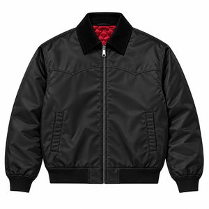 Custom <b>Men</b> Black <b>Canvas</b> Nylon Varsity <b>Jacket</b> Western Yoke Zip Quick Dry Eco-Friendly Hip Hop Streetwear Private Label OEM ODM - Product Image 1