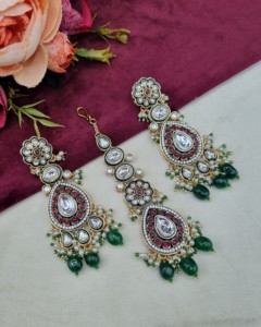 Designer Meenakari Flower Motif <b>Necklace</b> Set With Matching Earring & Mangtika Heavy Kundan <b>Necklace</b> Set Ethnic Wear Manufacturer - Product Image 3