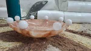 Resin salad <b>bowl</b> glossy Handmade <b>Pink</b> swril Resin <b>Bowl</b> With White Balls Polished Novelty Serving Salad <b>Bowl</b> - Product Image 2