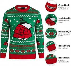 Suéter de Punto Personalizado para Hombre con Diseño Navideño de Dibujos Animados, Poliéster/Algodón, Tejido Jacquard, ODM OEM, Invierno - Product Image 4