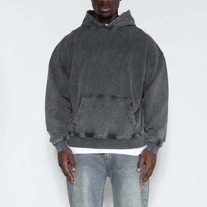 Sweat à capuche zippé pour homme, coupe oversize et carrée, en molleton 100% coton épais, uni, effet vieilli, pour l'hiver - Product Image 1