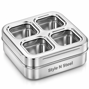 Boîte à épices en acier inoxydable à 4 compartiments avec couvercle transparent, ensemble de contenants à condiments pour la cuisine et la salle à manger - Product Image 1
