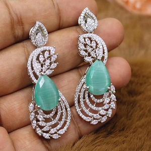 Stylish <b>Silver</b> Plated Asscher Cut Crystal Drop Earrings With Rhinestone Lock Design For Women Wedding Classic Jewelry Collection - Product Image 1