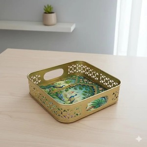 Classic Metal Pichwai <b>Jar</b> with Tray Antique Finish Ethnic <b>Decorative</b> Storage <b>Jar</b> for Temple Home Decor and Gifting - Product Image 5