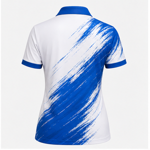 Polo à manches courtes pour femme, blanc et bleu roi, avec logo personnalisé, séchage rapide, sublimation, vêtements de sport pour le golf - Product Image 3