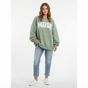 2026 Oversized Knitted Long Autumn Sweatshirt Bloom Letter Print Casual Loose Pullover <b>Sweat</b> <b>Top</b> For Woman - Product Image 2