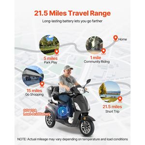 Triciclos Eléctricos Todoterreno de Alta Resistencia de 1000 W, 3 Velocidades, Scooters de Movilidad de 3 Ruedas para Personas Mayores y Adultos, Largo Alcance de 21.5 Millas - Product Image 3