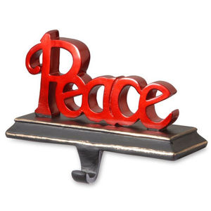 Support de chaussette de Noël avec logo PEACE rouge pour cheminée de salon domestique - Product Image 1