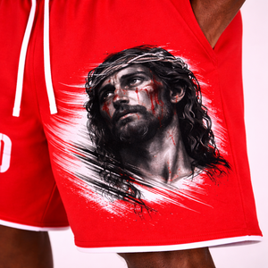 Servicio OEM, Venta al Por Mayor, Shorts de Algodón para Hombre con Diseño Personalizado de Jesús, Nueva Llegada, Marca Privada, Shorts Rojos para Hombre - Product Image 3