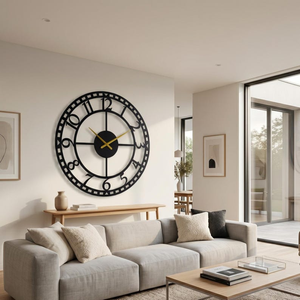 Large Black Metal Arabic Numeral <b>Wall</b> <b>Clock</b> Round Decorative <b>Clock</b> for <b>Living</b> <b>Room</b> Home Office Bedroom Modern Interior Decor - Product Image 6