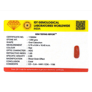 Natural Red Coral Oval Cabochon Loose Gemstone 5.42 Carat Certified Wholesale - Product Image 4