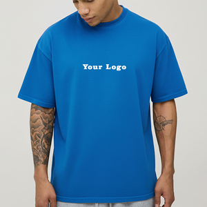 Camiseta de Hombre Azul con Cuello Redondo, Manga Corta, 100% Algodón, Corte Holgado, Casual, Lisa, con Logotipo Estampado en la Parte Delantera, Ecológica, Tela de 220g - Product Image 1