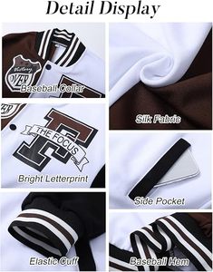 <b>Women</b> Varsity Jacket Embroidered Letter Patch Design Brown White <b>Black</b> Full Sleeve Turn-down Collar Autumn Casual Wear - Product Image 4