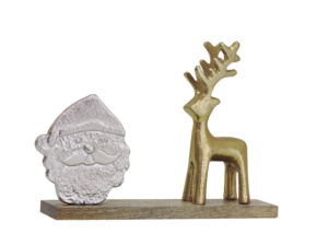 Figura Decorativa de Santa Claus y Reno Dorado en Aluminio Plateado sobre Base de Madera, Decoración Navideña Moderna y Duradera - Product Image 4