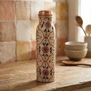 Premium Multicolor Pure <b>Copper</b> Water <b>Bottle</b> Handmade Traditional Indian <b>Copper</b> <b>Drinking</b> <b>Bottle</b> Reusable Decorative Drinkware - Product Image 3