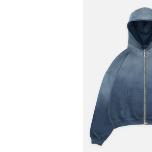 Hoodie surdimensionné de style mode avec effet vieilli intense, double fermeture éclair, personnalisable, streetwear universitaire - Product Image 3