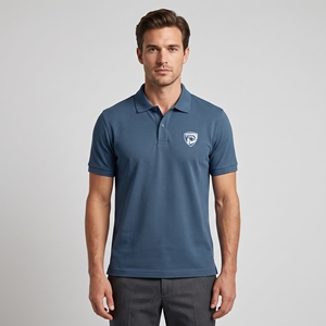 Polo à manches courtes bleu pour homme Dumela International, broderie sur le devant, uni, décontracté, respirant, en polyester tricoté, coupe classique - Product Image 3