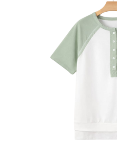 Women <b>White</b> Mint Green Raglan Sleeve Henley T Shirt Cotton Blend Short Sleeve Casual Summer Top Comfortable Lightweight <b>Tee</b> Wear - Product Image 3