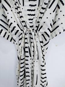 Robe Kaftan Vintage pour Femme, Imprimé Floral Jungle, Dentelle, Col en V, Manches 3/4, Longueur Genou, Coupe A-Line, Oversize, 100% Coton, Style Bohème Plage - Product Image 6