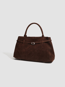 Sac fourre-tout vintage en suède givré grande capacité, style européen et américain, avec deux poignées, fermeture magnétique et ceinture décorative, durable - Product Image 1
