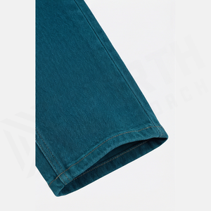 Jean en denim bleu sarcelle coupe droite pour homme, taille haute, coupe slim, en coton, style décontracté, automne - Product Image 6