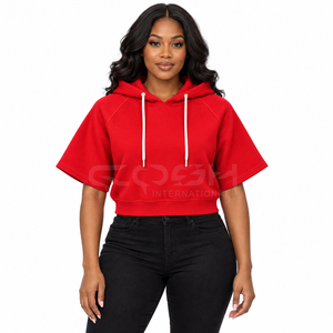 Sudadera Corta con Capucha Roja de Manga Corta para Hermanas de la Hermandad Cosh International, Color Sólido, Algodón Transpirable, Informal - Product Image 3