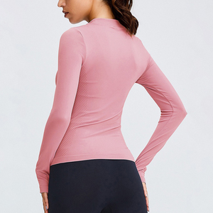 Women's Seamless Long Sleeve Sports <b>Top</b> Polo Neck Slim Fit Breathable Knitted Athletic Tee Solid Color Full Sleeve - Product Image 6