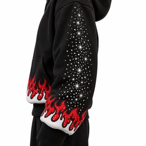 Conjunto de Sudadera con Capucha Oversize Unisex, Negro y Rojo, Estilo Urbano, Felpa Francesa 100% Algodón, con Bolsillo, Hip Hop, Gótico, Invierno, Bordado - Product Image 4