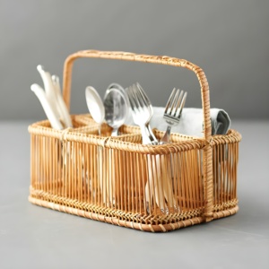 Cesta de almacenamiento de cubiertos de ratán natural, organizador de cubiertos hecho a mano, la mejor opción para guardar cubiertos. - Product Image 1