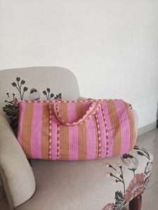 Handmade Striped Quilted Eco-friendly Cotton Gym Duffle <b>Bag</b> Organic Cotton Polyester Lining Adjustable Strap 20-<b>30L</b> Capacity - Product Image 6