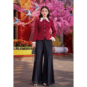 เสื้อเบลเซอร์สีแดงสำหรับผู้หญิง แขนยาว ปกคอโอแบบถอดได้ กระดุมแถวเดียว ตกแต่งด้วยกระดุม ป้องกันไฟฟ้าสถิตย์ สไตล์ออฟฟิศ KIVRA - Product Image 2