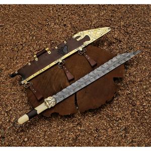 Couteau Viking Damas avec fourreau en cuir et ferrures en laiton - Product Image 5