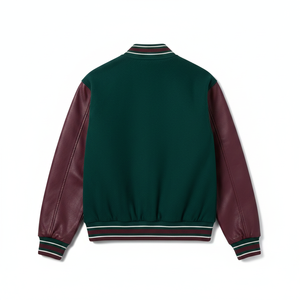 Blouson universitaire Rebel Squad pour homme, vert, manches en cuir PU, streetwear, design patchwork, logo appliqué sur le devant, col rabattu, automne - Product Image 3