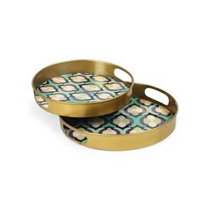 The Home Co. Juego de bandejas metálicas multiusos con revestimiento de esmalte y estampado de mosaico - Product Image 2