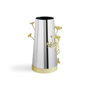 Jarrón de lujo Saleem International 2026 con diseño de granada, color plateado, de metal, con hoja de ginkgo marrón dorado - Product Image 4