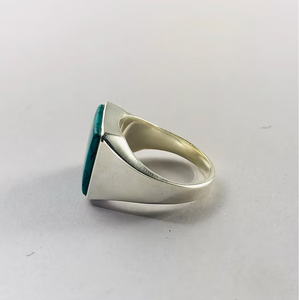 Minimalist 925 Sterling Silver Turquoise <b>Ring</b> <b>Men</b> Smooth Square Gemstone Signet Band Classic Design Jewelry - Product Image 3