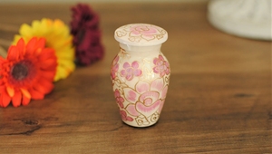 Lilac Cremation Urn Hand Painted White Floral Design Handcrafted Aluminum Adult Human Ashes <b>Memorial</b> Jar 1-2L Decorative - Product Image 2