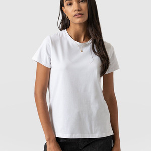 Women's <b>White</b> Crew <b>Neck</b> Short Sleeve <b>T</b>-<b>Shirt</b> 100% Cotton Jersey Regular Fit Casual Solid Color Breathable All Seasons - Product Image 1