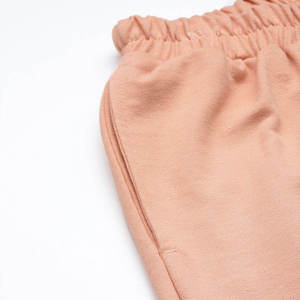 Ensemble de sweat-shirt court pour femmes, couleur pêche, haut court à manches courtes avec short, couleur unie, tenue décontractée d'été, tissu jersey - Product Image 3