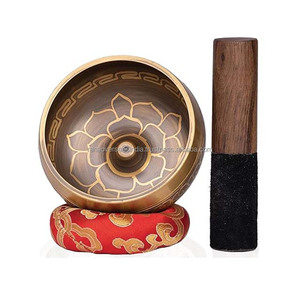 Méditation Métal Bol Chantant Coussin Mallet Gravure Imprimé Fleur Thème Art Collection Plaqué Différentes Tailles À Bon Prix - Product Image 1