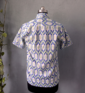 Men's Short Sleeve <b>Geometric</b> Print Casual <b>Shirt</b> Turn-down Collar Breathable Cotton Summer Style - Product Image 4