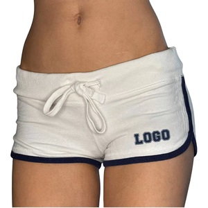 OEM Custom Logo Sequined Embroidery Quick Dry Drawstring Elastic Waist <b>Low</b> <b>Rise</b> Skinny Fit Polyester/Cotton Terry Summer <b>Shorts</b> - Product Image 3