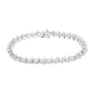 Bracciale a catena in argento sterling 925 con diamanti incastonati a griffe da 1 carato totali, 7,25 pollici, I-J I1-I2 - Product Image 2