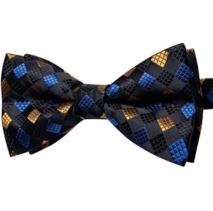 Nœud Papillon Pré-Noué à Carreaux pour Homme en Polyester – Tenue Formelle – Motif Bleu, Or, Noir – Accessoire de Mode Durable - Product Image 1