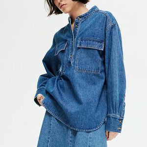 New Design Vintage Summer Female Blue Denim Women Shirts Cotton Long Sleeve Button Lapel Casual Regular Fit <b>Top</b> - Product Image 1