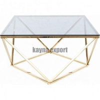 Table centrale moderne en verre trempé avec cadre en acier inoxydable doré pour décoration de salon et de chambre à coucher